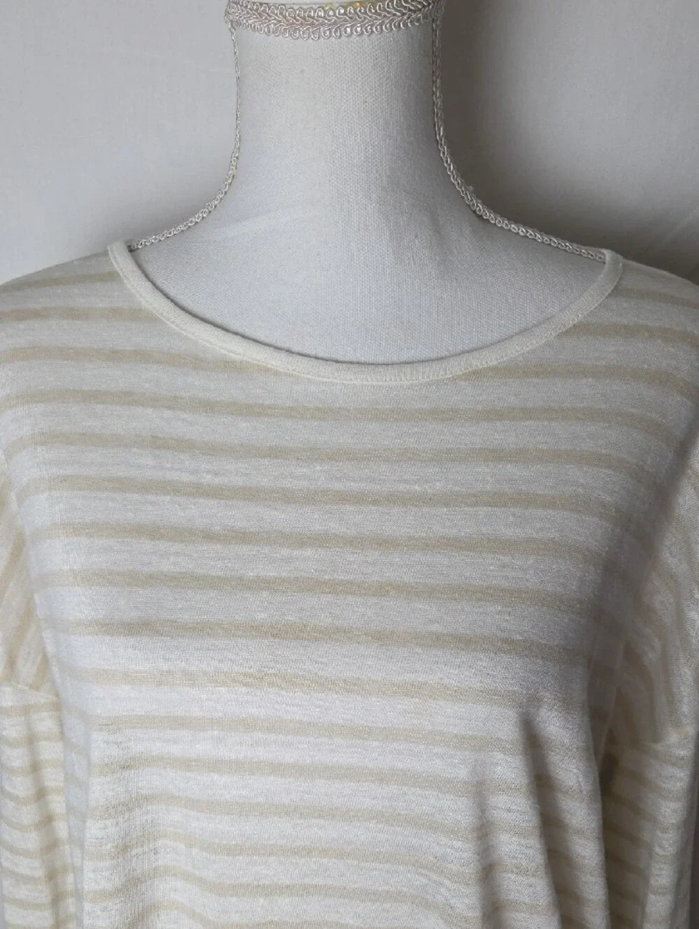 J. Crew Linen Tee Beige & Ivory Stripped Long Sleeve Women's Size Medium